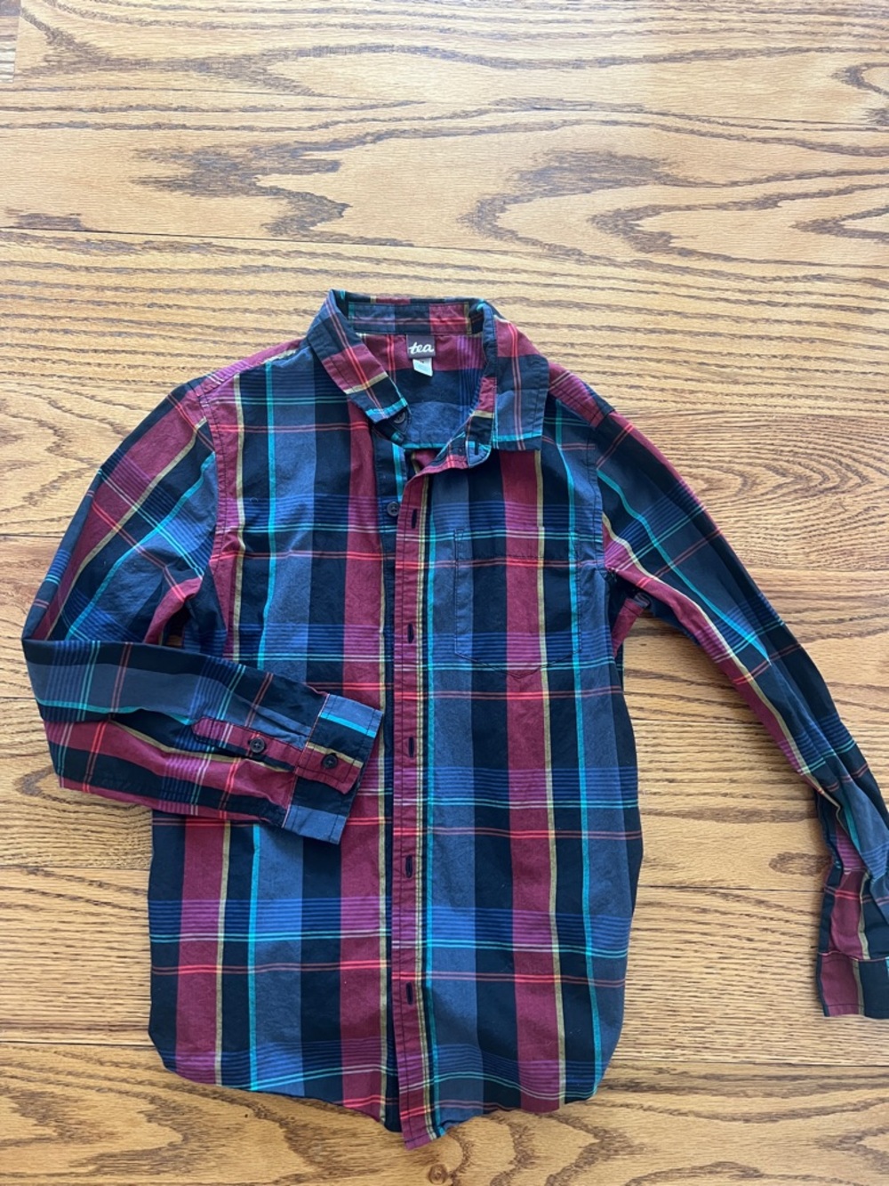 Tea Collection Black and Burgundy Plaid Shirt